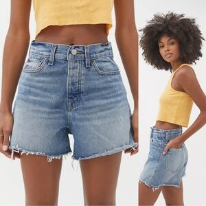 BDG High Waisted A-Line Light Blue Cutoff Shorts Raw Hem Urban Outfitters